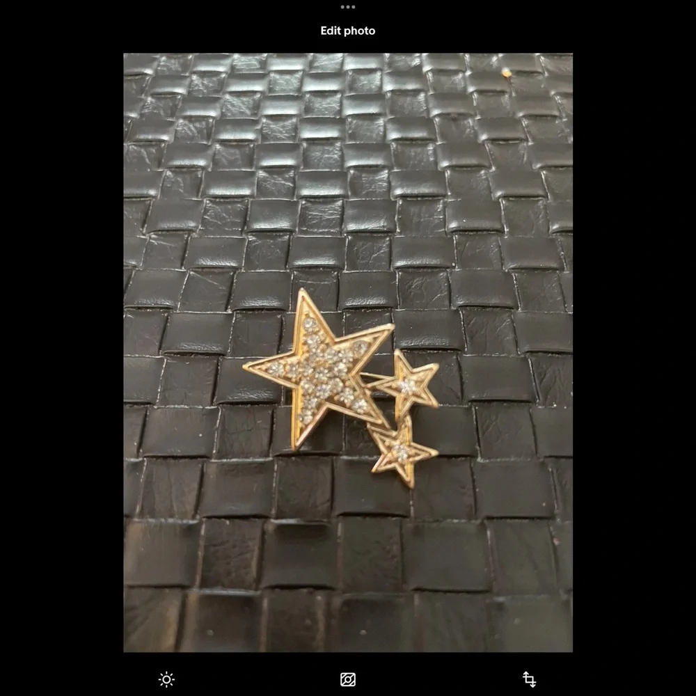 Stars Brooch Pin Three Stars Delicate Gold With Faux Diamonds